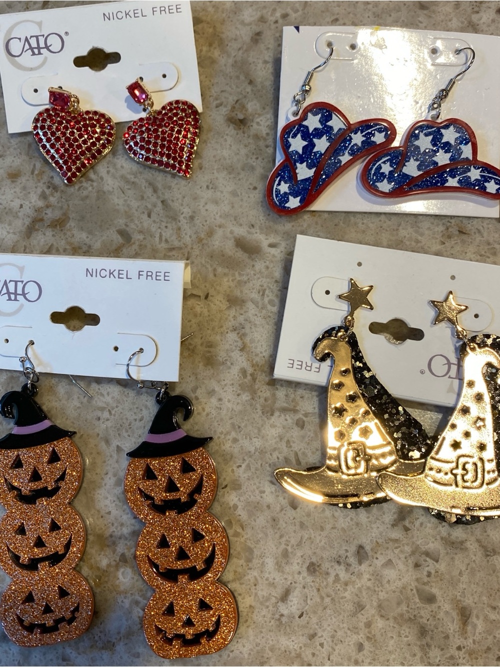Cato Holiday ! Halloween & Patriotic Earring Set — Red, Blue, Orange, Gold